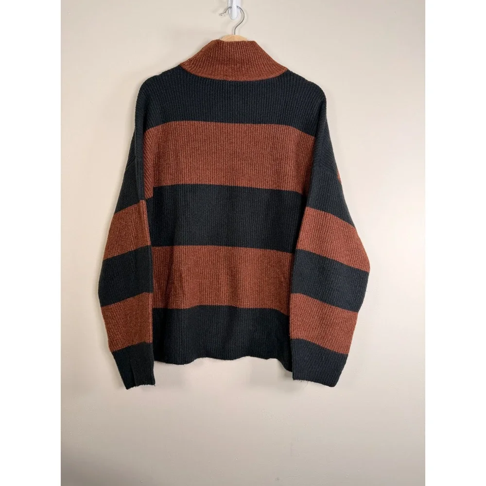 Abercrombie Fitch Striped Mock Neck Sweater Oversized Women XL Brown Black rugby - Picture 4 of 6